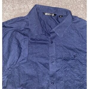 Travis Mathew Short Sleeve Button Down Size XL Blue with Polka Dots Galaxy Print